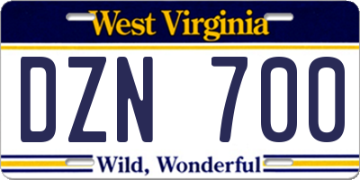 WV license plate DZN700