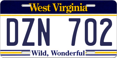WV license plate DZN702