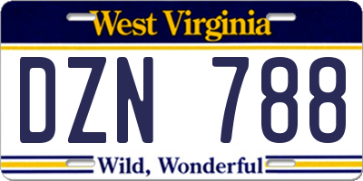 WV license plate DZN788