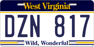 WV license plate DZN817