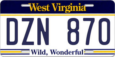 WV license plate DZN870