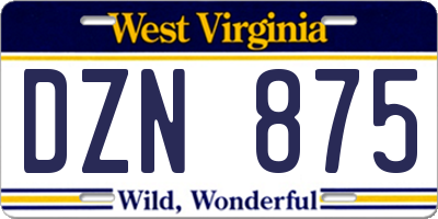 WV license plate DZN875