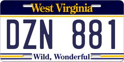 WV license plate DZN881