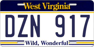 WV license plate DZN917