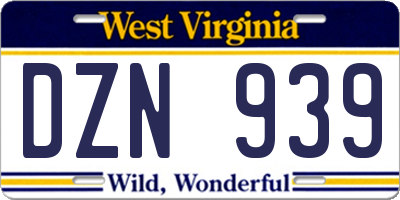 WV license plate DZN939