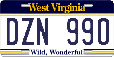 WV license plate DZN990