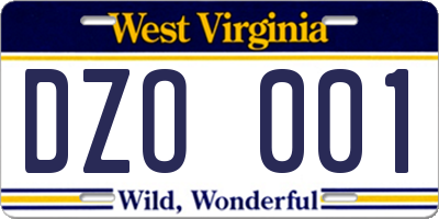 WV license plate DZO001