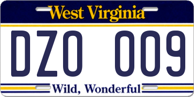 WV license plate DZO009