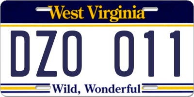 WV license plate DZO011