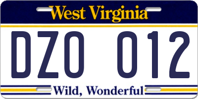 WV license plate DZO012