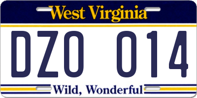 WV license plate DZO014