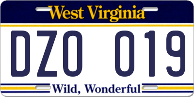 WV license plate DZO019