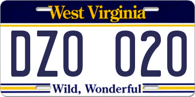 WV license plate DZO020