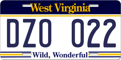 WV license plate DZO022