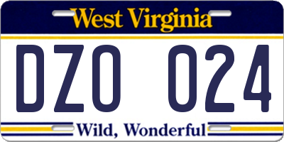 WV license plate DZO024