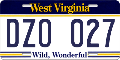 WV license plate DZO027