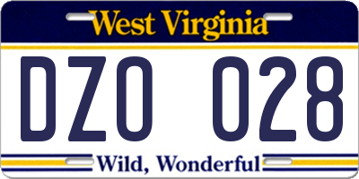 WV license plate DZO028