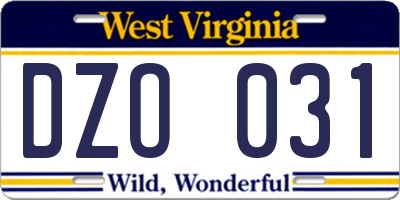WV license plate DZO031