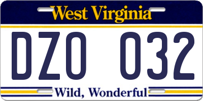 WV license plate DZO032