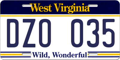 WV license plate DZO035