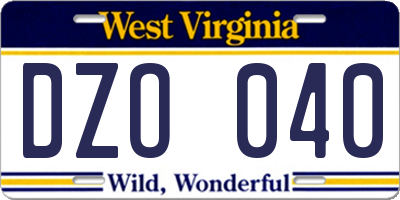 WV license plate DZO040