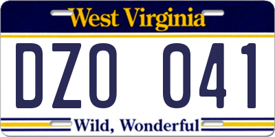 WV license plate DZO041