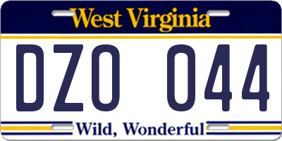 WV license plate DZO044