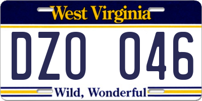 WV license plate DZO046