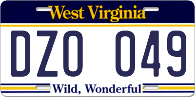 WV license plate DZO049