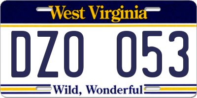 WV license plate DZO053