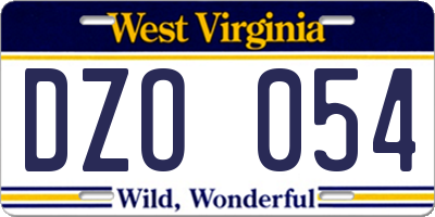 WV license plate DZO054