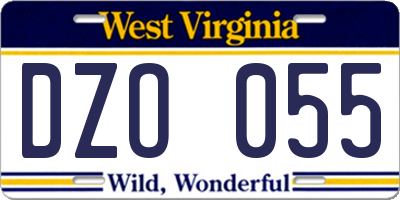 WV license plate DZO055