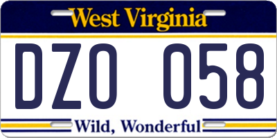 WV license plate DZO058