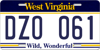 WV license plate DZO061