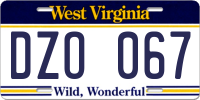 WV license plate DZO067