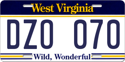 WV license plate DZO070