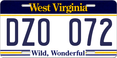 WV license plate DZO072