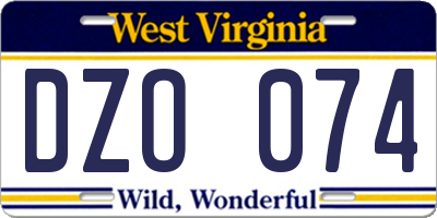 WV license plate DZO074