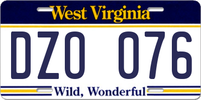 WV license plate DZO076