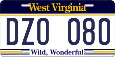 WV license plate DZO080
