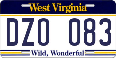 WV license plate DZO083