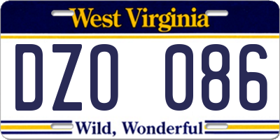 WV license plate DZO086