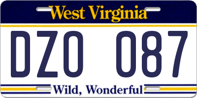 WV license plate DZO087