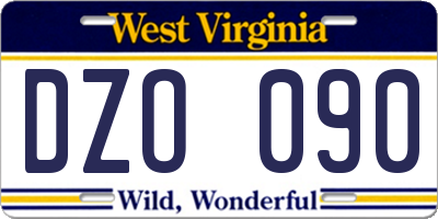 WV license plate DZO090