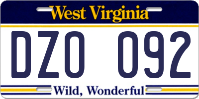 WV license plate DZO092
