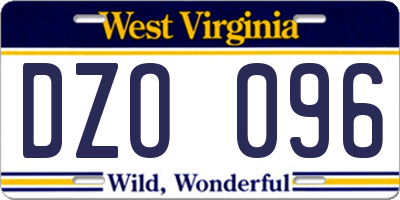 WV license plate DZO096