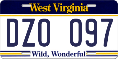 WV license plate DZO097