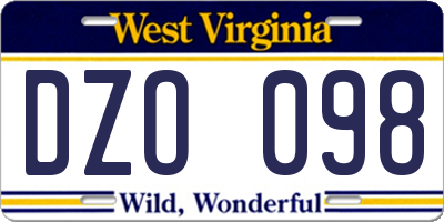 WV license plate DZO098
