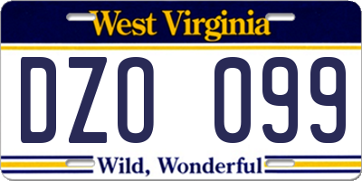 WV license plate DZO099