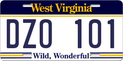 WV license plate DZO101